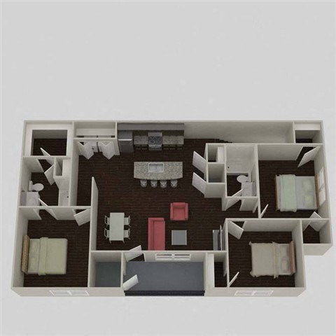 Floor plan for 3 beds, 2 baths, 1447 sqft