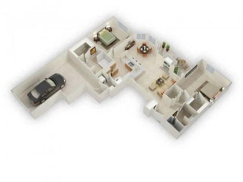Floor plan for 2 beds, 2 baths, 1124 sqft