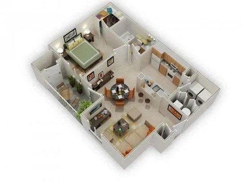 Floor plan for 1 bed, 1 bath, 653 sqft