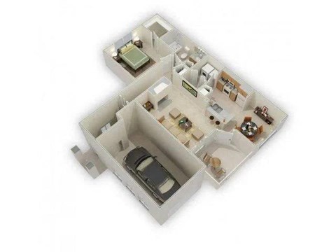 Floor plan for 1 bed, 1 bath, 757 sqft