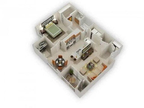Floor plan for 1 bed, 1 bath, 764 sqft