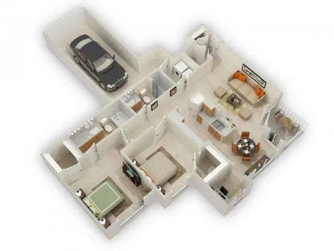 Floor plan for 2 beds, 2 baths, 1048 sqft