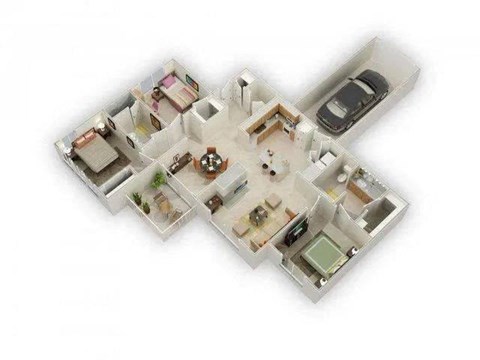 Floor plan for 3 beds, 2 baths, 1312 sqft