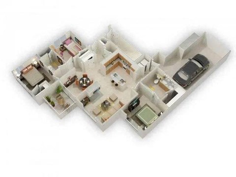 Floor plan for 3 beds, 2 baths, 1417 sqft