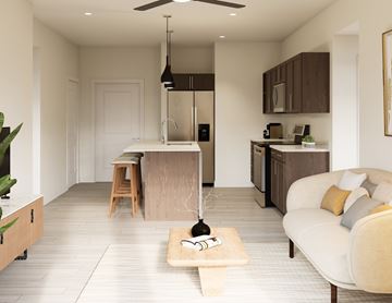 Avondale apartment for rent - A modern living room with a white couch and a wooden coffee table.