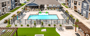 Goshen apartment for rent - A pool surrounded by a fence and a small patio area.