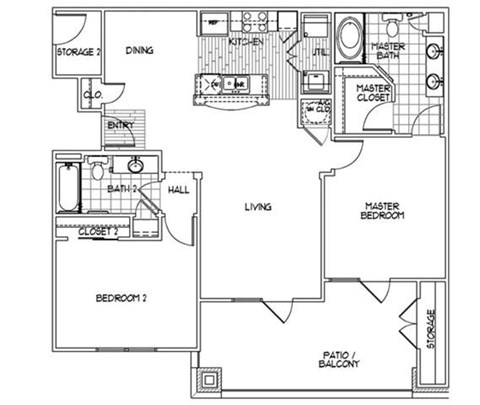 Floor plan for 2 beds, 2 baths, 1135 sqft