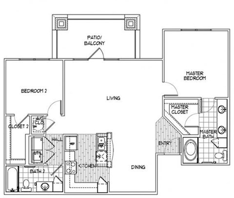 Floor plan for 2 beds, 2 baths, 1157 sqft