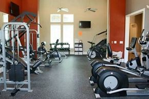 Kingwood apartment for rent - A gym with a variety of exercise equipment including treadmills, stationary bikes, and weight machines.