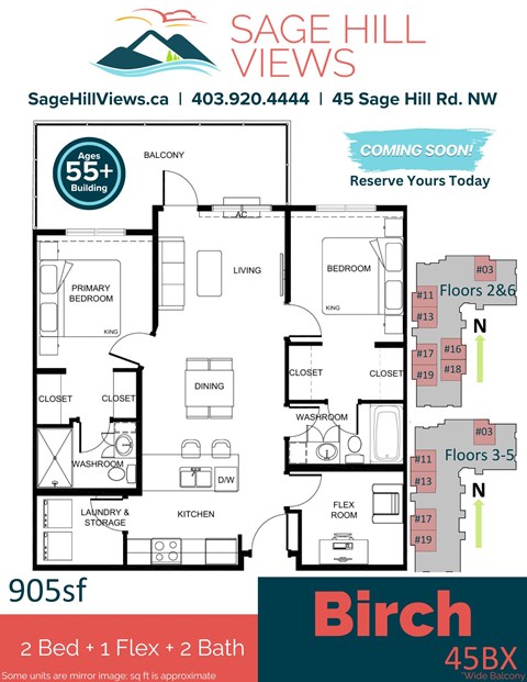 Floor plan for 2 beds, 2 baths, 904 sqft