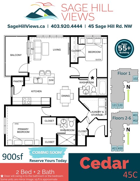 Floor plan for 2 beds, 2 baths, 900 sqft