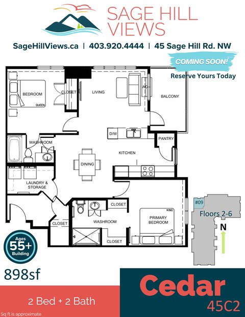 Floor plan for 2 beds, 2 baths, 900 sqft