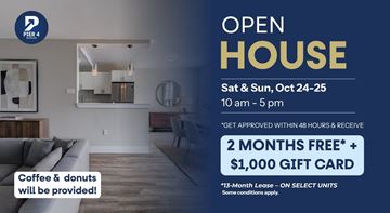 London apartment for rent - An open house is advertised for October 24-25 from 10 am to 5 pm, offering a 2-month free lease and a $1,000 gift card.