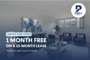 Kitchener apartment for rent - A living room with a 1 month free on a 13-month lease offer.