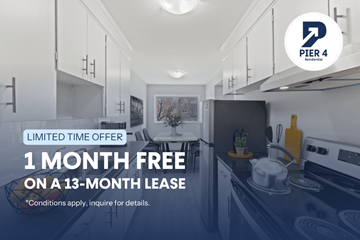 Kitchener apartment for rent - A kitchen with a 1 month free on a 13-month lease offer.