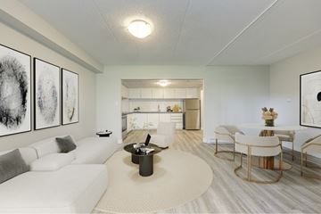 Thorold apartment for rent - A living room with a white couch and a coffee table.