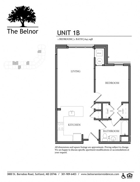 Floor plan for 1 bed, 1 bath, 924 sqft