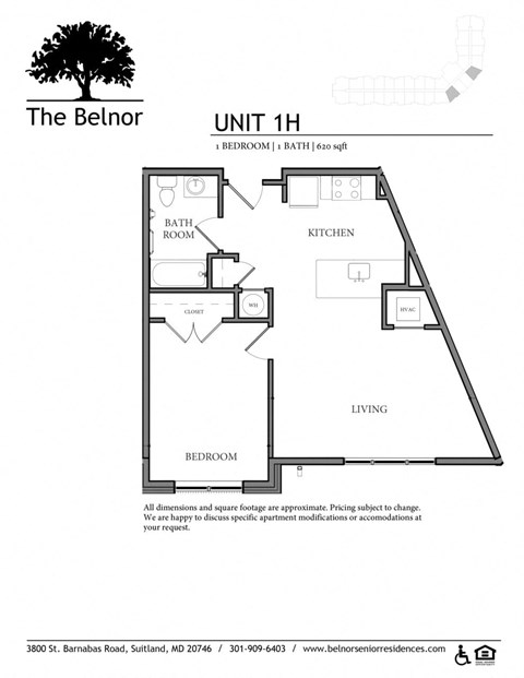 Floor plan for 1 bed, 1 bath, 924 sqft