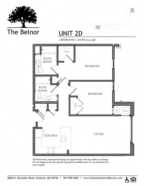 Floor plan for 2 beds, 2 baths, 924 sqft