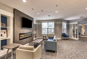 Suitland apartment for rent - A living room with a fireplace and a television.
