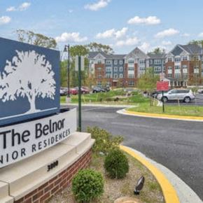 Suitland apartment for rent - The Belnor Senior Residences sign is displayed in front of a building.