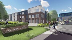 Columbia apartment for rent - A bus is parked in front of a building with the sign "Patuxent Commons".