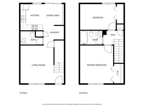 Floor plan for 2 beds, 1.5 baths, 900 sqft