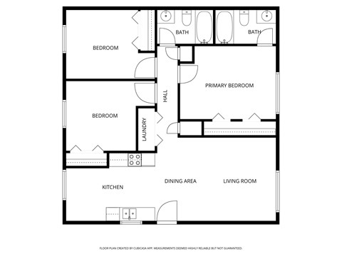 Floor plan for 3 beds, 2 baths, 1000 sqft