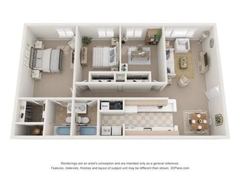 Floor plan for 3 beds, 2 baths, 1144 sqft