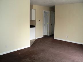 Newburgh apartment for rent - A room with a brown carpet and a white door.