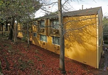 Auburn apartment for rent - A yellow building with a tree in front of it.