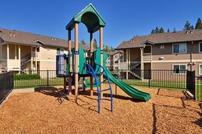 Grass Valley apartment for rent - A playground with a green slide and a blue swing set.