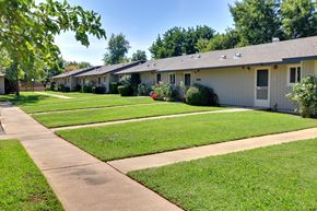 Lincoln apartment for rent - A row of houses with green lawns and trees in the background.