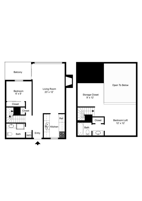 Floor plan for 2 beds, 2 baths, 903 sqft