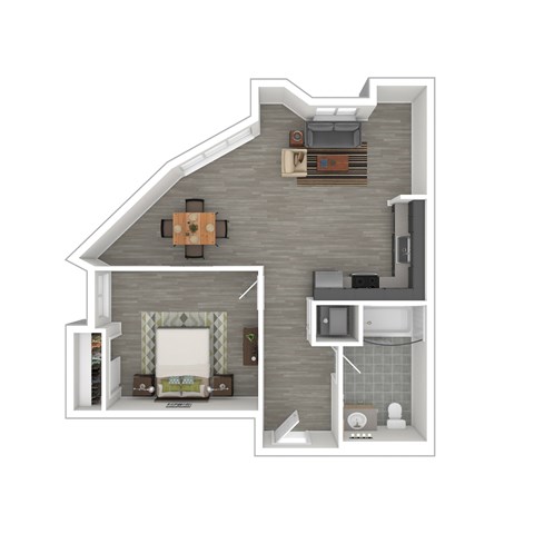 Floor plan for 1 bed, 1 bath, 657 sqft