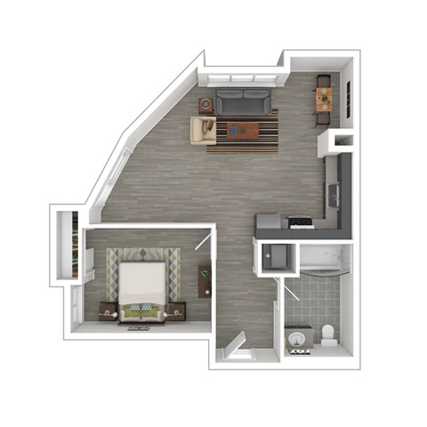 Floor plan for 1 bed, 1 bath