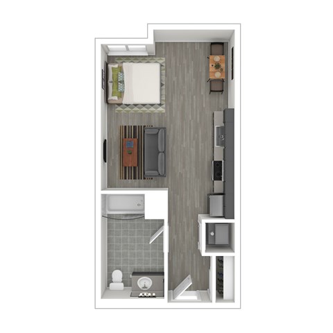 Floor plan for studio, 1 bath