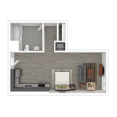 Floor plan for studio, 1 bath, 504 sqft