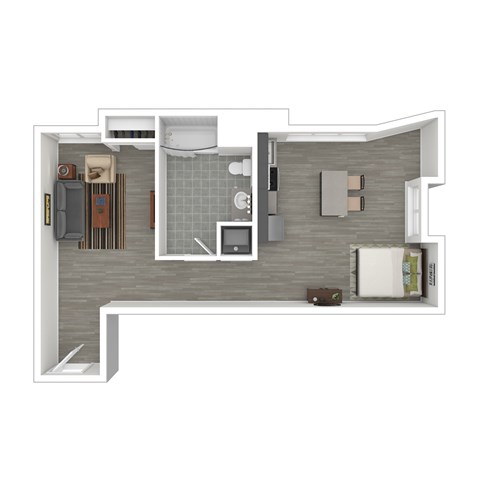Floor plan for studio, 1 bath
