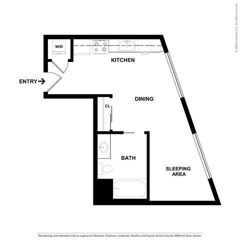 Floor plan for studio, 1 bath