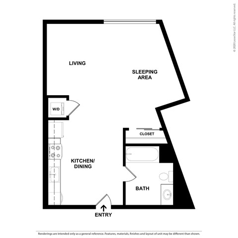 Floor plan for studio, 1 bath, 546 sqft