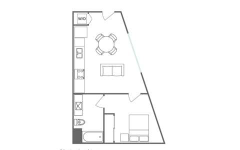 Floor plan for 1 bed, 1 bath, 1 sqft