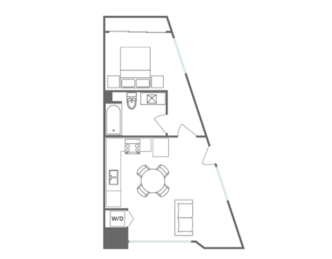 Floor plan for 1 bed, 1 bath, 1 sqft
