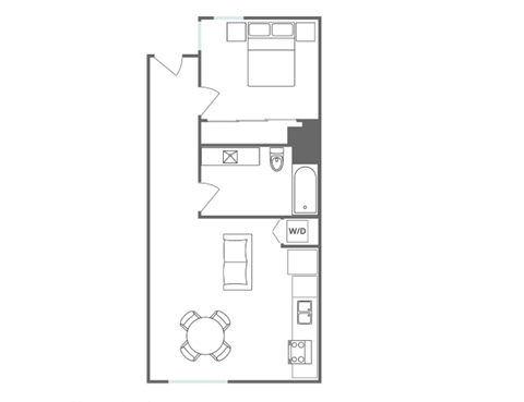 Floor plan for 1 bed, 1 bath, 1 sqft