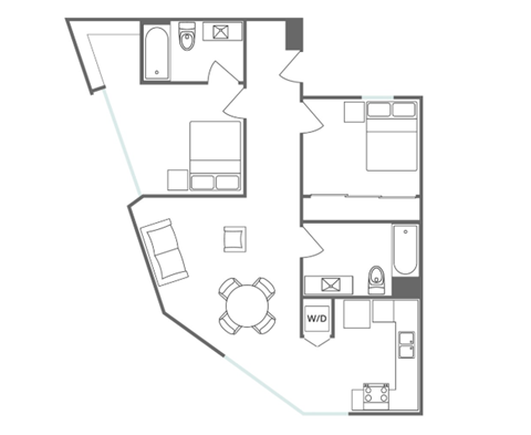 Floor plan for 2 beds, 2 baths, 860 sqft