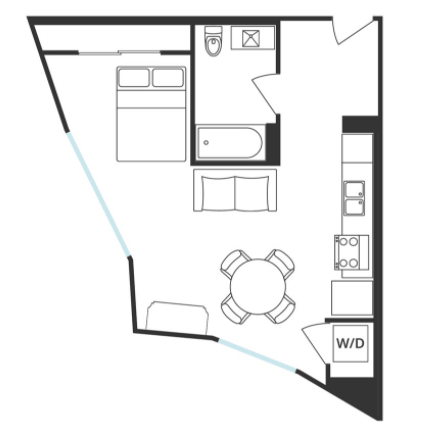 Floor plan for studio, 1 bath