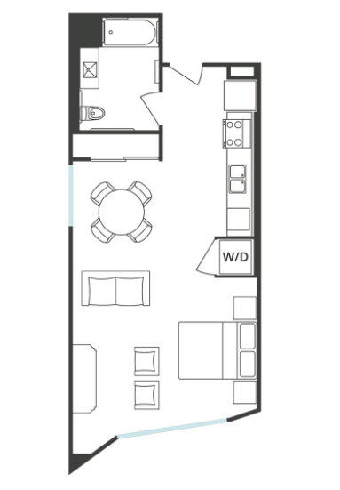 Floor plan for studio, 1 bath, 554 sqft