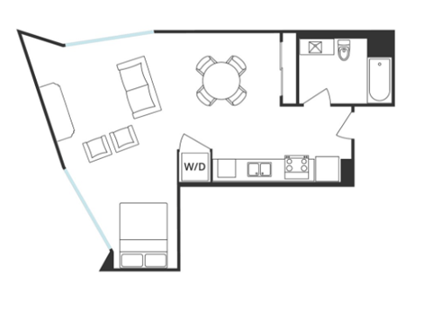 Floor plan for studio, 1 bath