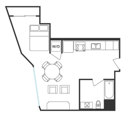 Floor plan for studio, 1 bath