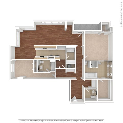 Floor plan for 2 beds, 2.5 baths, 2497 sqft